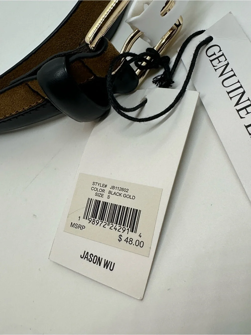 NWT Jason Wu Genuine Leather Black Brown Gold Buckle Belt Size S